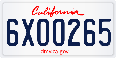 CA license plate 6XOO265