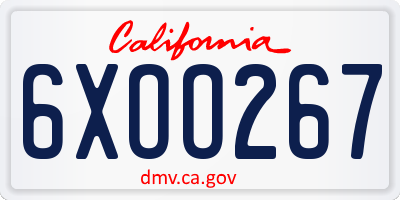 CA license plate 6XOO267