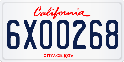 CA license plate 6XOO268