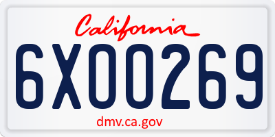 CA license plate 6XOO269