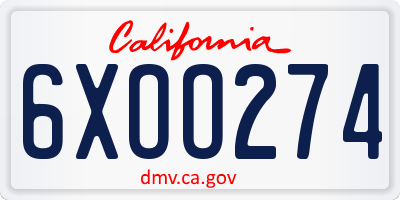 CA license plate 6XOO274