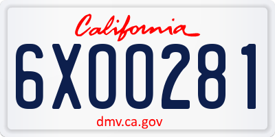 CA license plate 6XOO281
