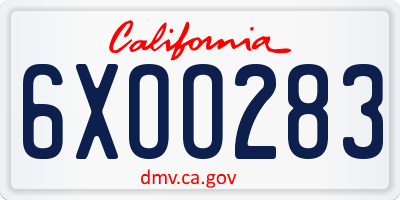 CA license plate 6XOO283