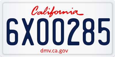 CA license plate 6XOO285