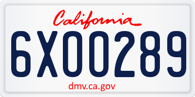 CA license plate 6XOO289