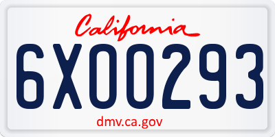 CA license plate 6XOO293