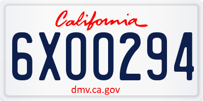 CA license plate 6XOO294