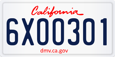 CA license plate 6XOO301