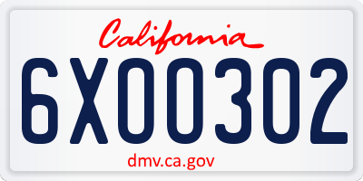 CA license plate 6XOO302