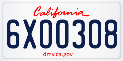 CA license plate 6XOO308