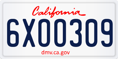 CA license plate 6XOO309
