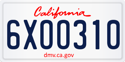 CA license plate 6XOO310