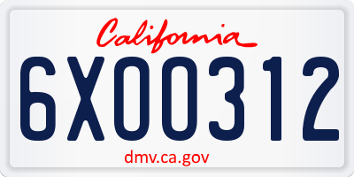 CA license plate 6XOO312