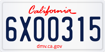 CA license plate 6XOO315