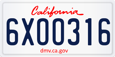 CA license plate 6XOO316