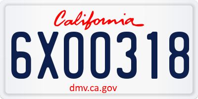 CA license plate 6XOO318