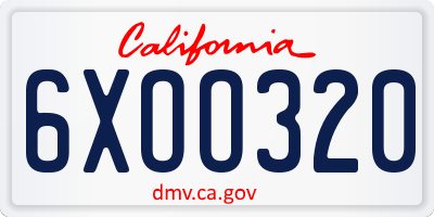 CA license plate 6XOO320