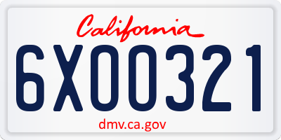 CA license plate 6XOO321