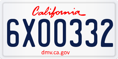 CA license plate 6XOO332