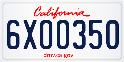 CA license plate 6XOO350