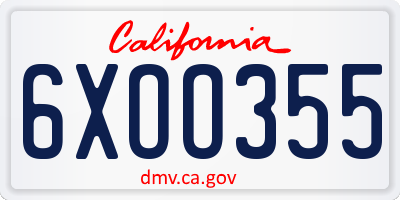 CA license plate 6XOO355