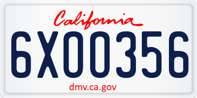 CA license plate 6XOO356