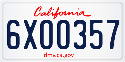 CA license plate 6XOO357