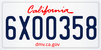 CA license plate 6XOO358