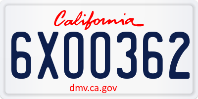 CA license plate 6XOO362