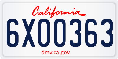 CA license plate 6XOO363