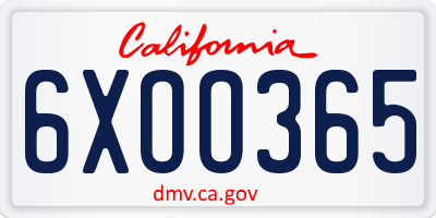 CA license plate 6XOO365