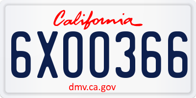 CA license plate 6XOO366