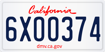 CA license plate 6XOO374
