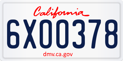 CA license plate 6XOO378