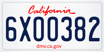 CA license plate 6XOO382