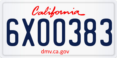 CA license plate 6XOO383