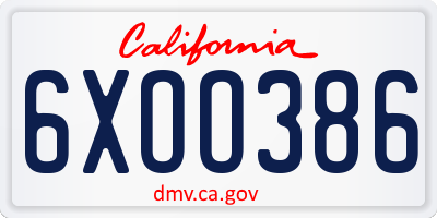 CA license plate 6XOO386