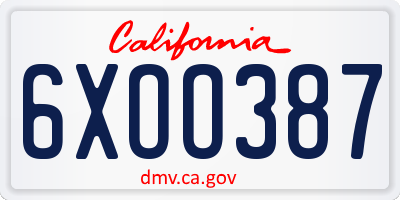 CA license plate 6XOO387
