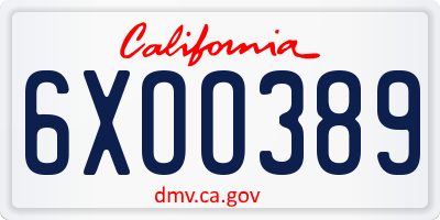 CA license plate 6XOO389