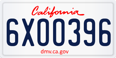 CA license plate 6XOO396