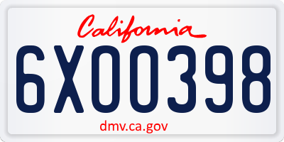 CA license plate 6XOO398