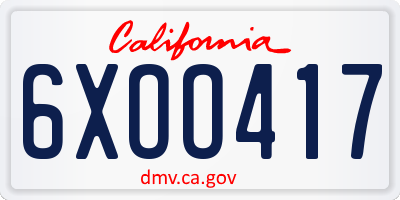CA license plate 6XOO417
