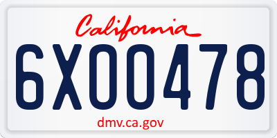 CA license plate 6XOO478
