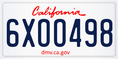 CA license plate 6XOO498