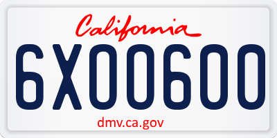 CA license plate 6XOO600