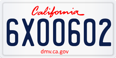 CA license plate 6XOO602