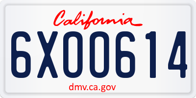 CA license plate 6XOO614