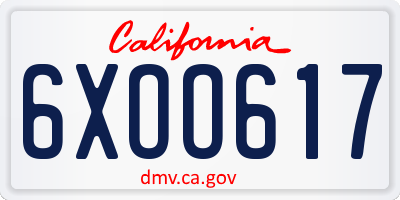 CA license plate 6XOO617