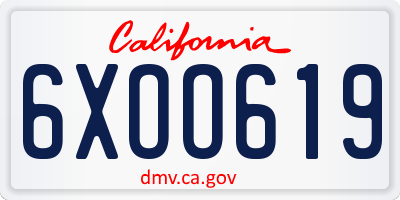 CA license plate 6XOO619