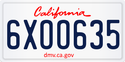 CA license plate 6XOO635